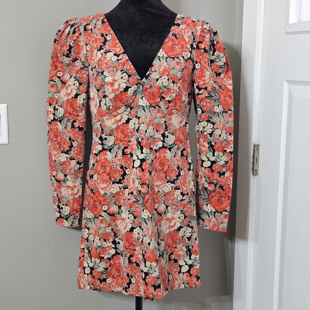 Free People Kapowski Floral Mini Dress Sz 8 Black Red Boho Romantic Cottagecore - Picture 6 of 16